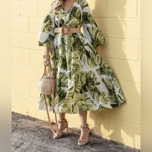 H&M Palm Leaf Print Oversized Maxi Dress